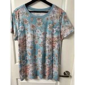 Torrid Classic Fit Women's Floral Print T-Shirt Size 1 Blue Peach White Soft